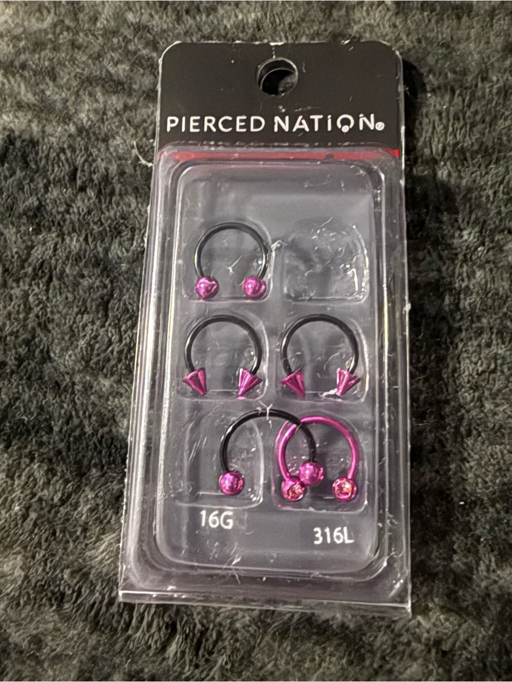 Pierced Nation 5-Pack (Missing 1)  Purple/Black Septum & Hoop Rings
